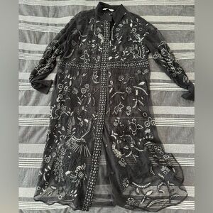 Sheer Embroidered Button Up - Womens Large - Zara